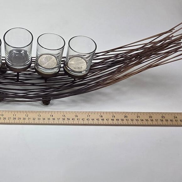 Rustic Metal 5 Candle Centerpiece Holder Brown Intertwined Table Decor 24” Long - Picture 7 of 14